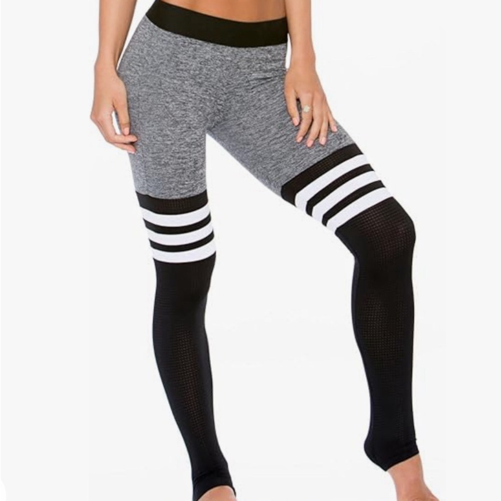 BOMBSHELL SPORTSWEAR BLACK HEATHER GREY THIGH HIGH LEGGINGS XS